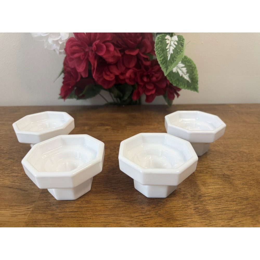 Vintage‎ Arcoroc France Octime Milk Glass Candle Holders Set MCM Wedding Holiday